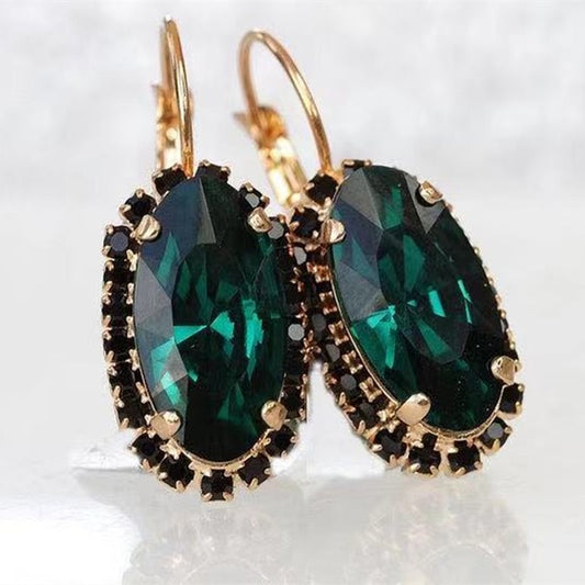 E4518 Aretes óvalo cristal verde aleacion 3cm