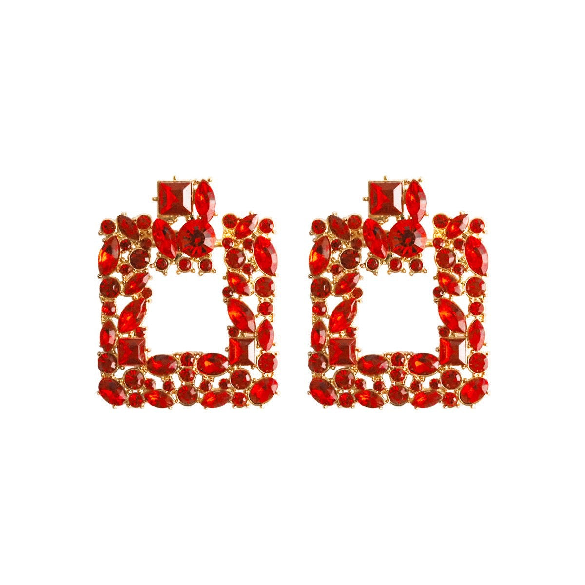 E5920 Aretes cuadro brillante color rojo aleacion 6cm