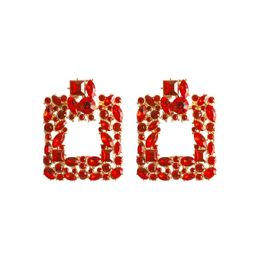 E5920 Aretes cuadro brillante color rojo aleacion 6cm