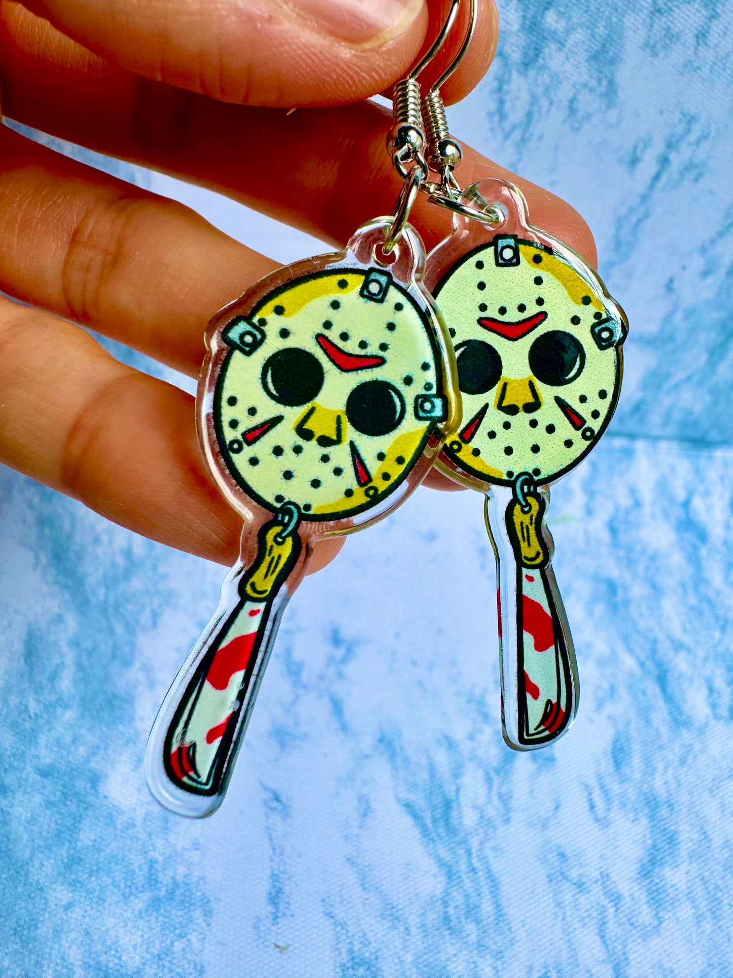 J55 Aretes Jason Voorhes acrílico colgante 7cm