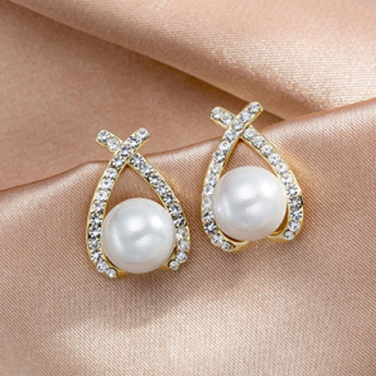 E3687 Aretes perla blanca aleacion 2cm