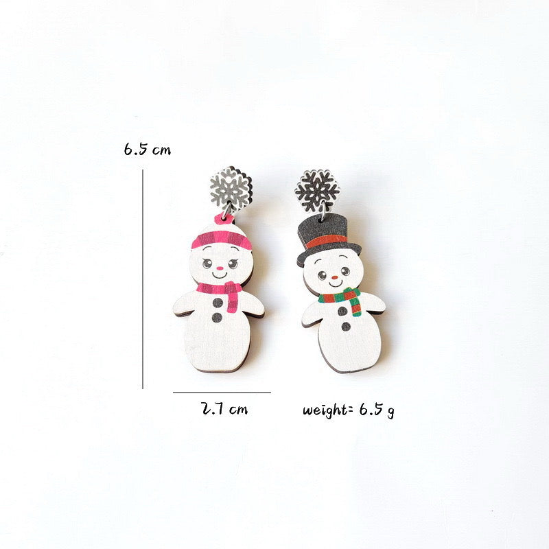 E4857 Aretes muñeco de nieve madera 5cm