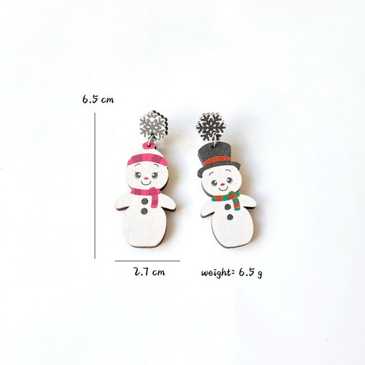 E4857 Aretes muñeco de nieve madera 5cm
