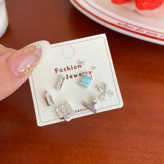 E4421 conjunto de aretes papelería aleacion poste de plata 1cm