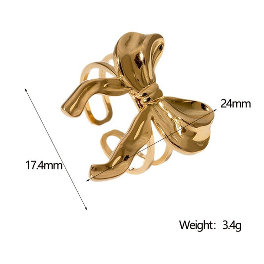 A202 Anillo moño dorado ajustable acero inoxidable chapado en oro 18k