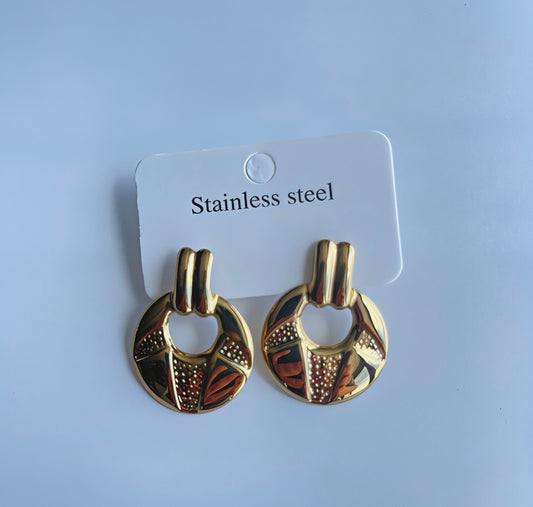 E5324 aretes circular dorados acero inoxidable 4cm