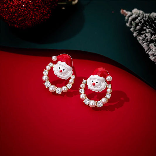 E4374 aretes aro perlas santa claus Navidad aleacion 2cm