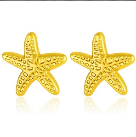 E5478 Aretes estrella de mar dorado acero inoxidable 1cm