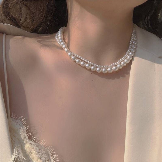 C489 Collar doble perlas aleacion
