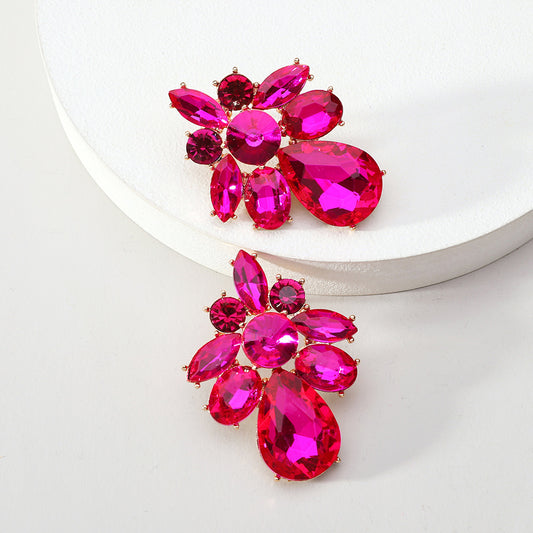 E7180 Aretes rosas fucsia elegantes de fiesta aleacion 5cm