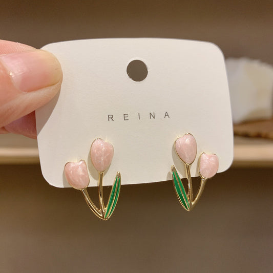 E3710 Aretes tulipán aleacion esmaltado 2cm