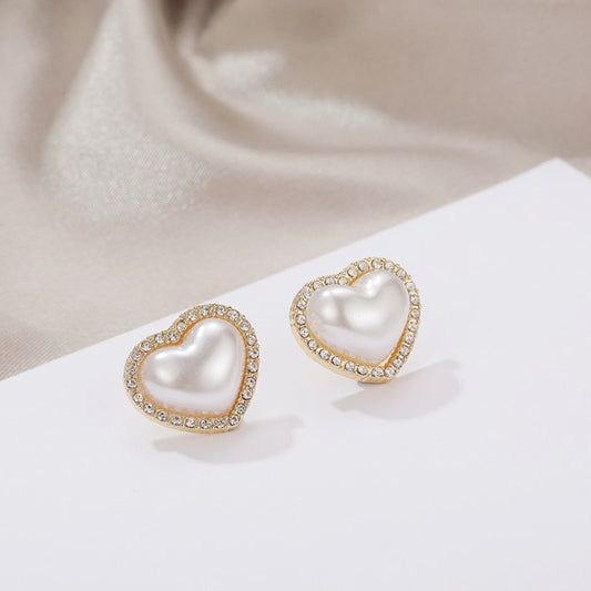 E6044 Aretes corazón perla contorno brillante aleacion 2cm