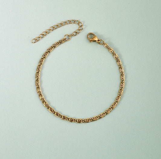 B694 Pulsera dorada de cadena acero inoxidable chapada en oro de 18K