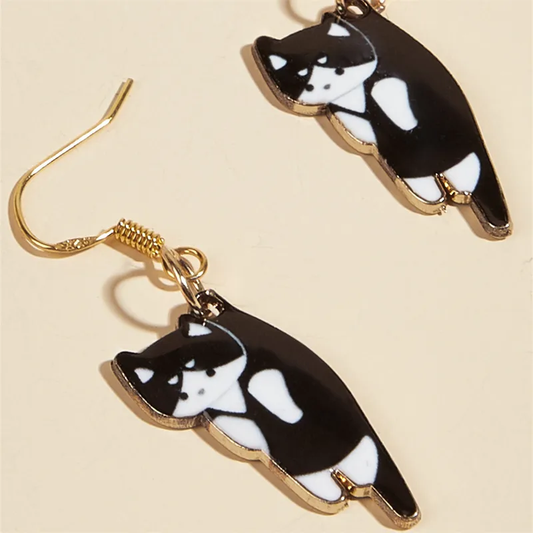 E2085 Aretes Gato Blanco Con Negro