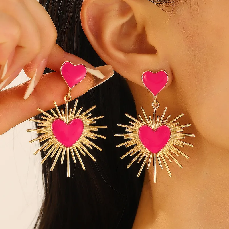 E2096P Aretes Corazon Rosa Sol Aleacion