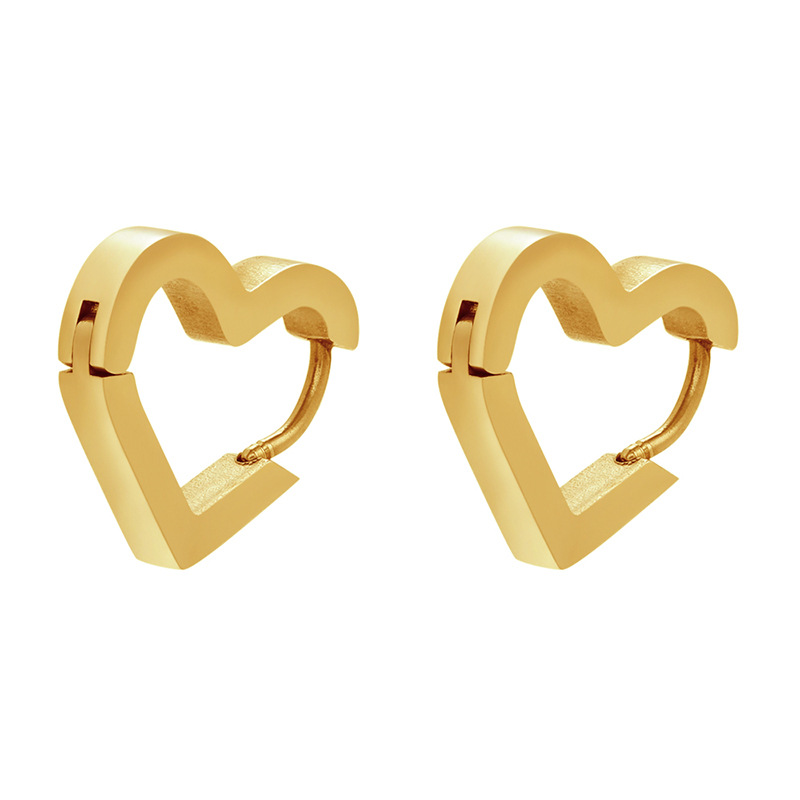 E2099 Aretes Arracadas Corazon Dorado Acero Inoxidable Chapado en Oro 18K