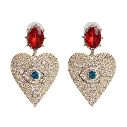 E898 Aretes Brillantes Corazon Ojo Turco Incr. Cristal Grande