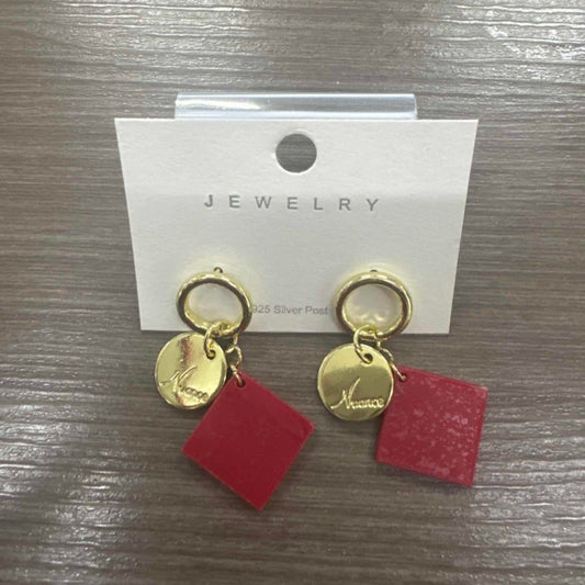 E4937 Aretes rombo rojo con dorado aleacion 2cm