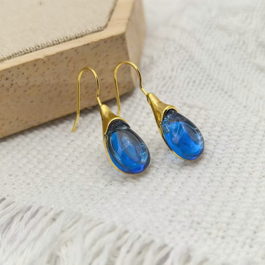 E3617  Aretes piedra de ojo de gato azul 3cm