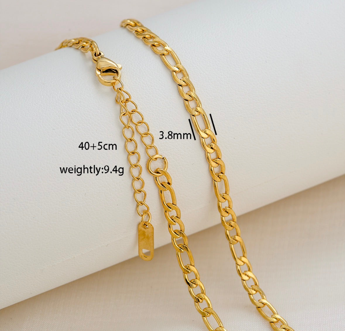 C1508 Collar eslabones cubanos acero inoxidable chapado en oro de 18k 20cm
