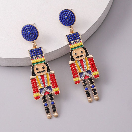 E4145 Aretes soldado cascanueces Navidad aleacion 7.1cm