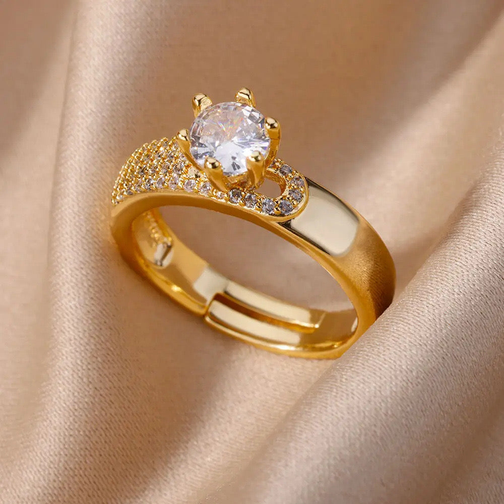 A607 Anillo cobre circonio chapado en oro 18k abierto