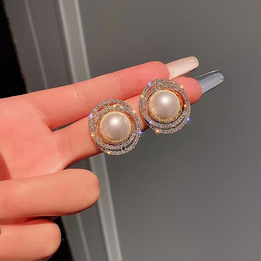 E3925 Aretes círculo perla brillante aleacion 2cm