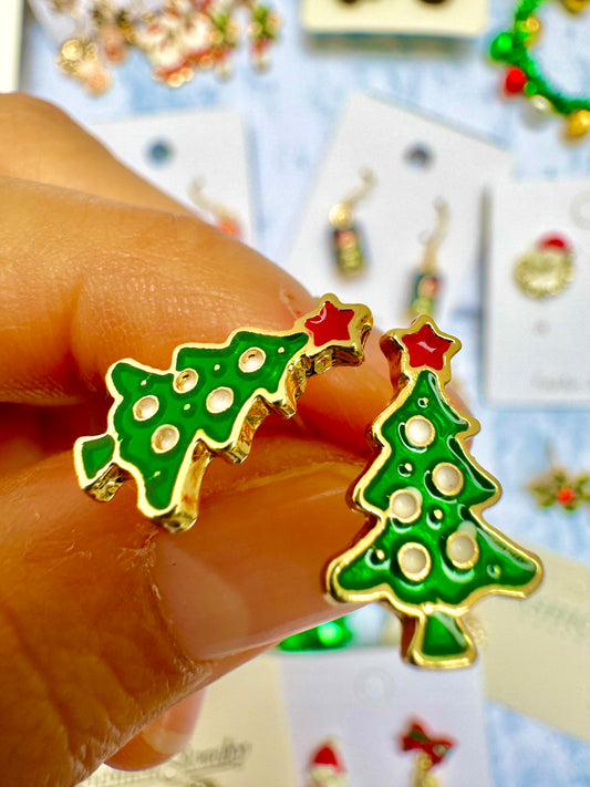 E1862 Aretes pino navideño pequeños 1.5cm