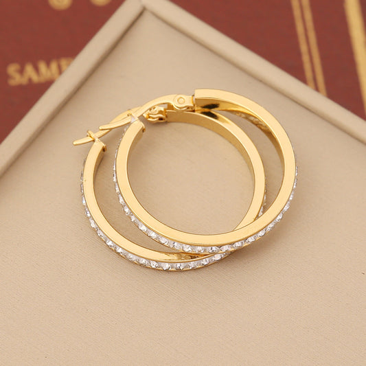 E2834 Media 12na incluye 6 pares Arracada acero inoxidable chapado en oro 18k 4.5cm