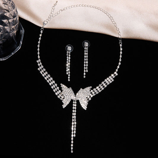 C1622 Conjunto juego de gargantilla aretes cristal brillante circonia cobre de fiesta 15cm aretes 4cm dije 8cm
