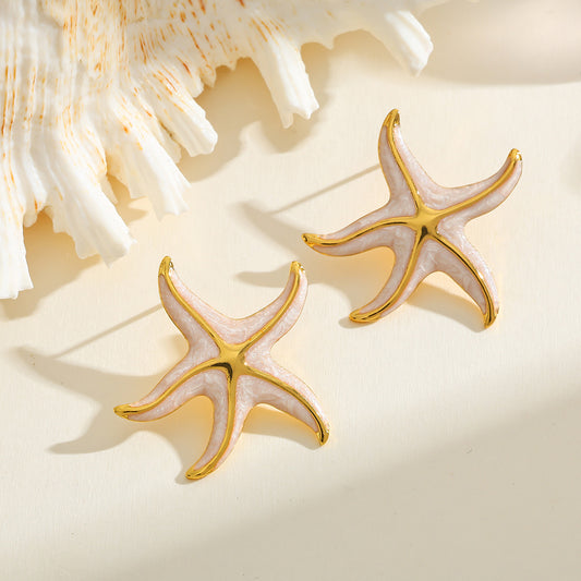 E4007 Aretes estrella de mar acero inoxidable chapado en oro de 18k 4cm