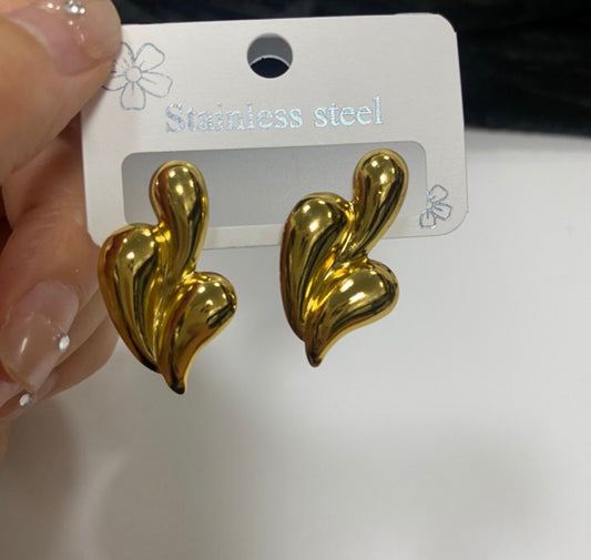 E5304 Aretes Gotas doradas acero inoxidable chapado en oro de 18k 3cm