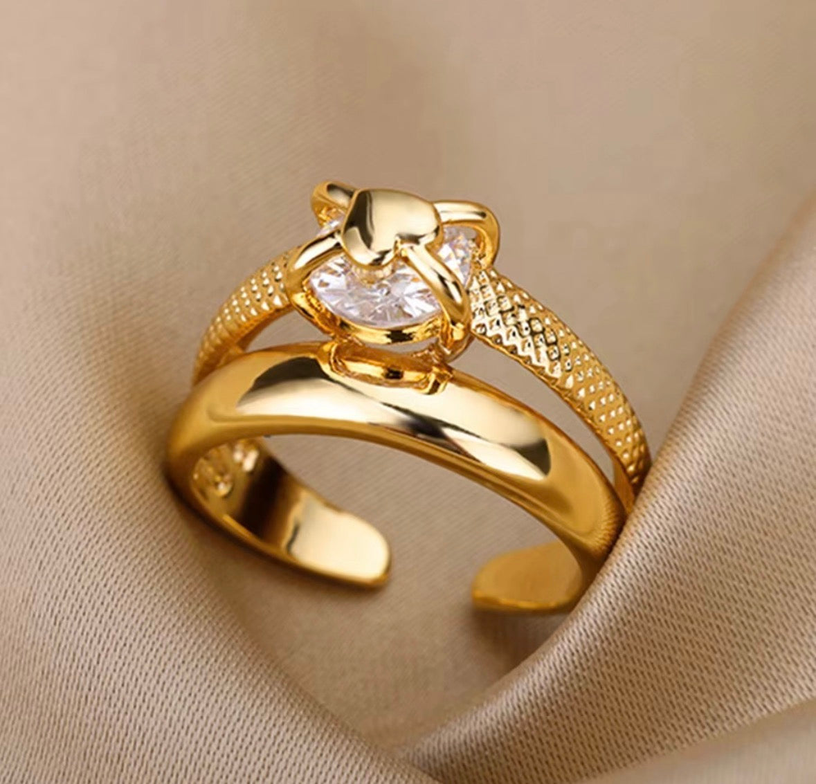 A503 Anillo doble diamante corazon abierto aleacion