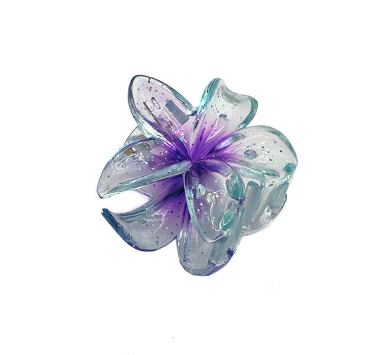SY06 Pinza para el cabello flor morada azul transparente plástico 4.5cm