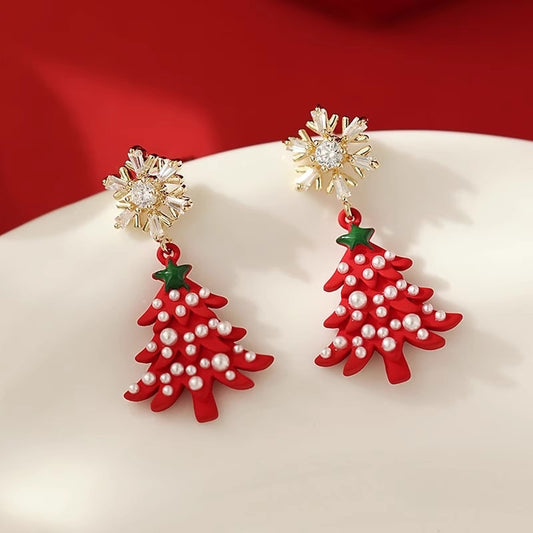 E4513 Aretes árbol de Navidad rojo aleacion 3cm