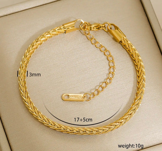 B856 Pulsera dorada tejida acero inoxidable 21cm