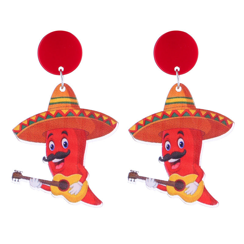 E7350 Aretes chiles patrios acrilico 5cm ligeros