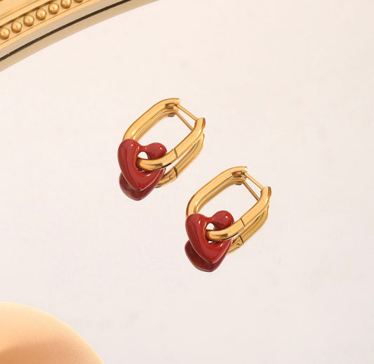 E5527 Aretes corazón dorado acero titanio 3cm