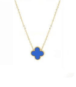 C707 collar trébol azul acero de titanio 21cm largo 1cm dije