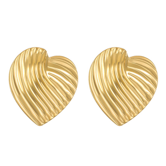 E3470D Aretes corazon dorado acero de titanio 3cm