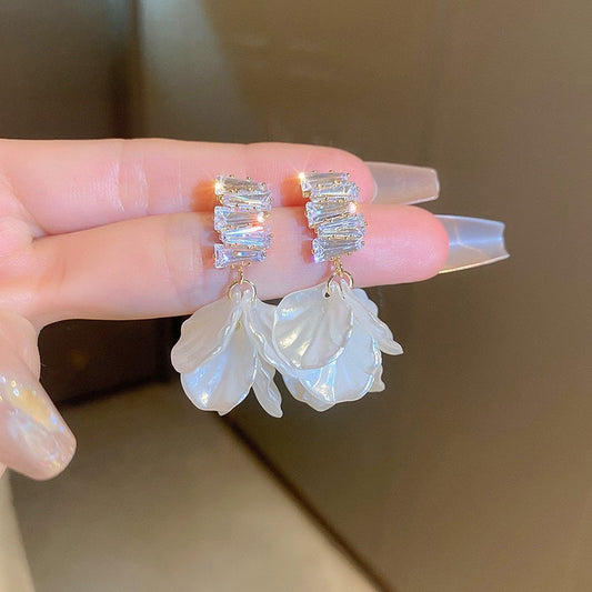 E7069 aretes blancos brillantes elegantes de fiesta poste de plata 925  aleacion 6 cm
