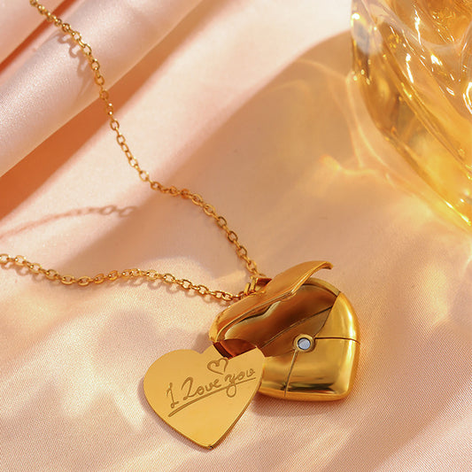 C506 Collar I love you acero inoxidable chapado en oro 18k largo 25cm dije 3cm