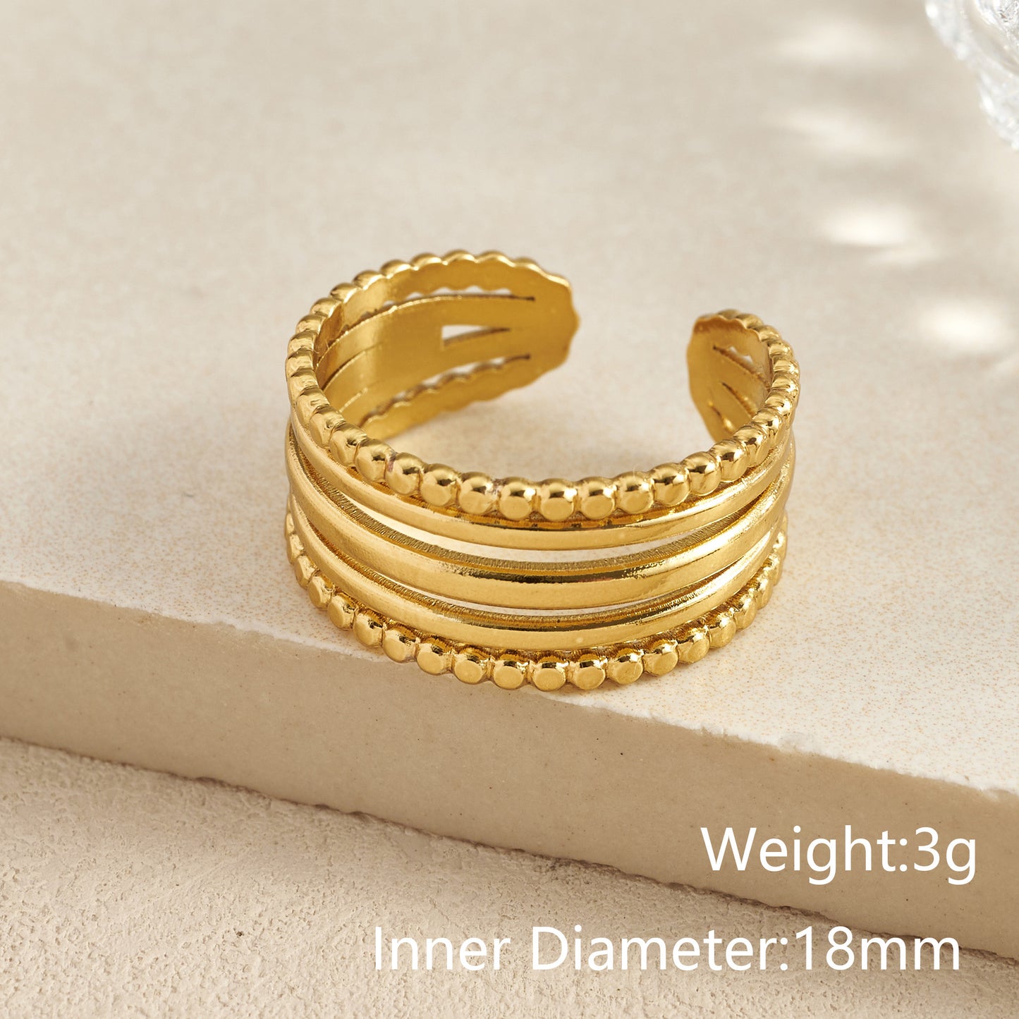A591 Anillo abierto acero inoxidable con chapado en oro de 18k