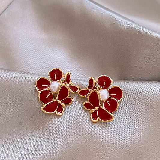 E4316 Aretes mariposa roja aleacion 2cm