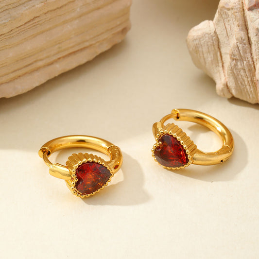 E3640 Aretes argolla dorada corazón acero inoxidable chapado en oro de 18k 2cm
