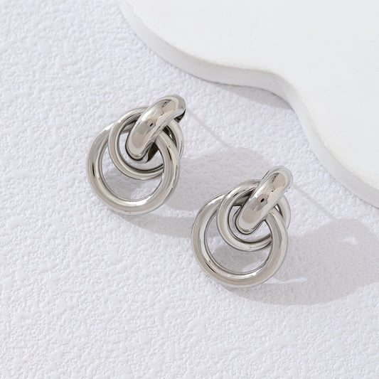 E5932 Aretes circulares plateados aleacion 4cm