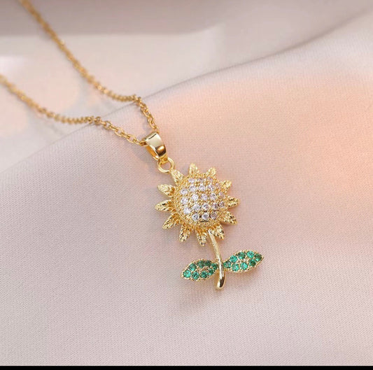 C1308 Collar girasol brillante dorado acero inoxidable