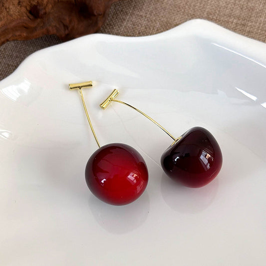 E3795 Aretes cereza vino grande resina 5cm