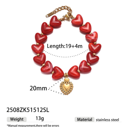 C1187 Collar de corazones rojos chapado en oro de 18k