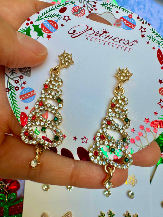 E1871 Aretes pino Navidad incrustación zirconia 5cm